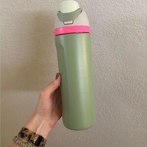 Owala Green Water Bottle with Pink Accent